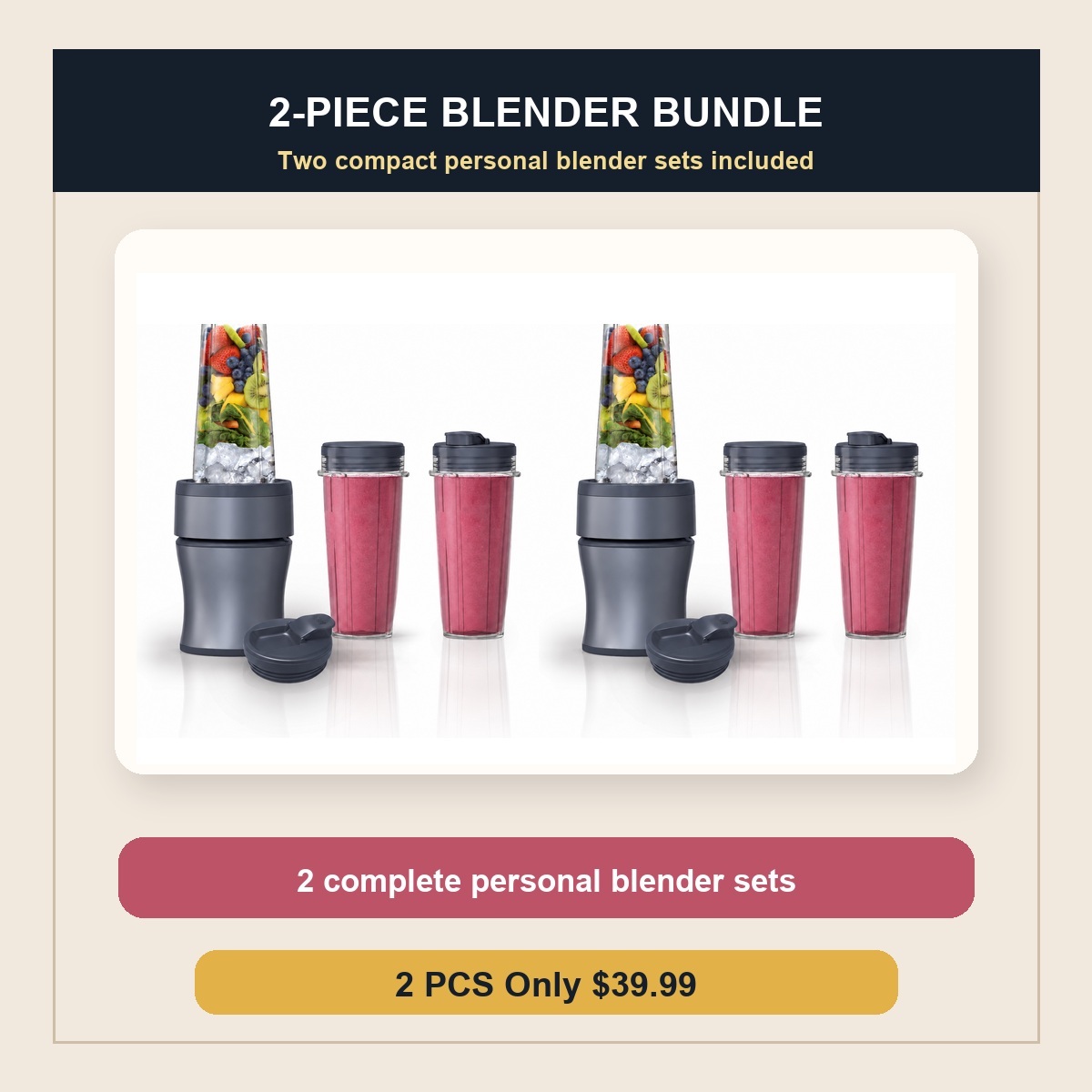 Compact Personal Blender Set 2 PCS Only $39.99