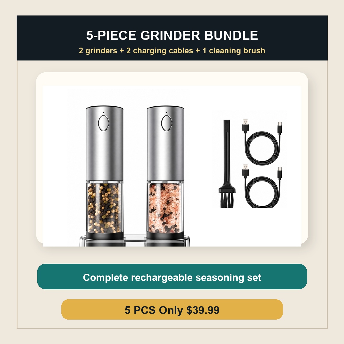 Rechargeable Electric Salt & Pepper Grinder Set detail image 5