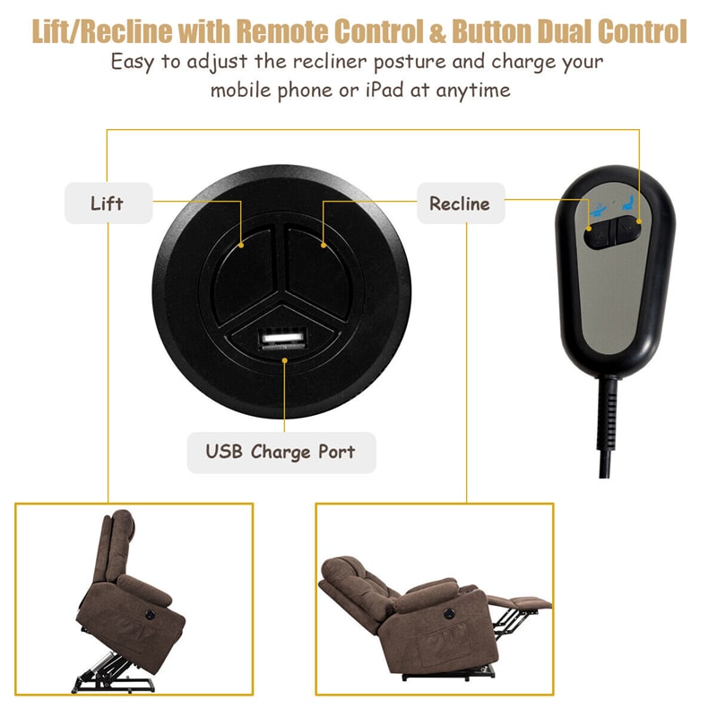 Power Lift Recliner Chair Fabric Electric Massage Reclining Sofa Elderly Lift Chair with 8 Point Massage Lumbar Heat USB Charge Port-Aldronix