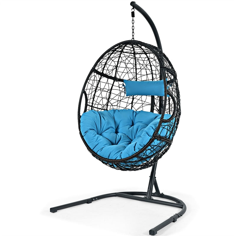 Outdoor Hanging Egg Chair Swing Hammock Chair Set with Stand & Cushion-Aldronix