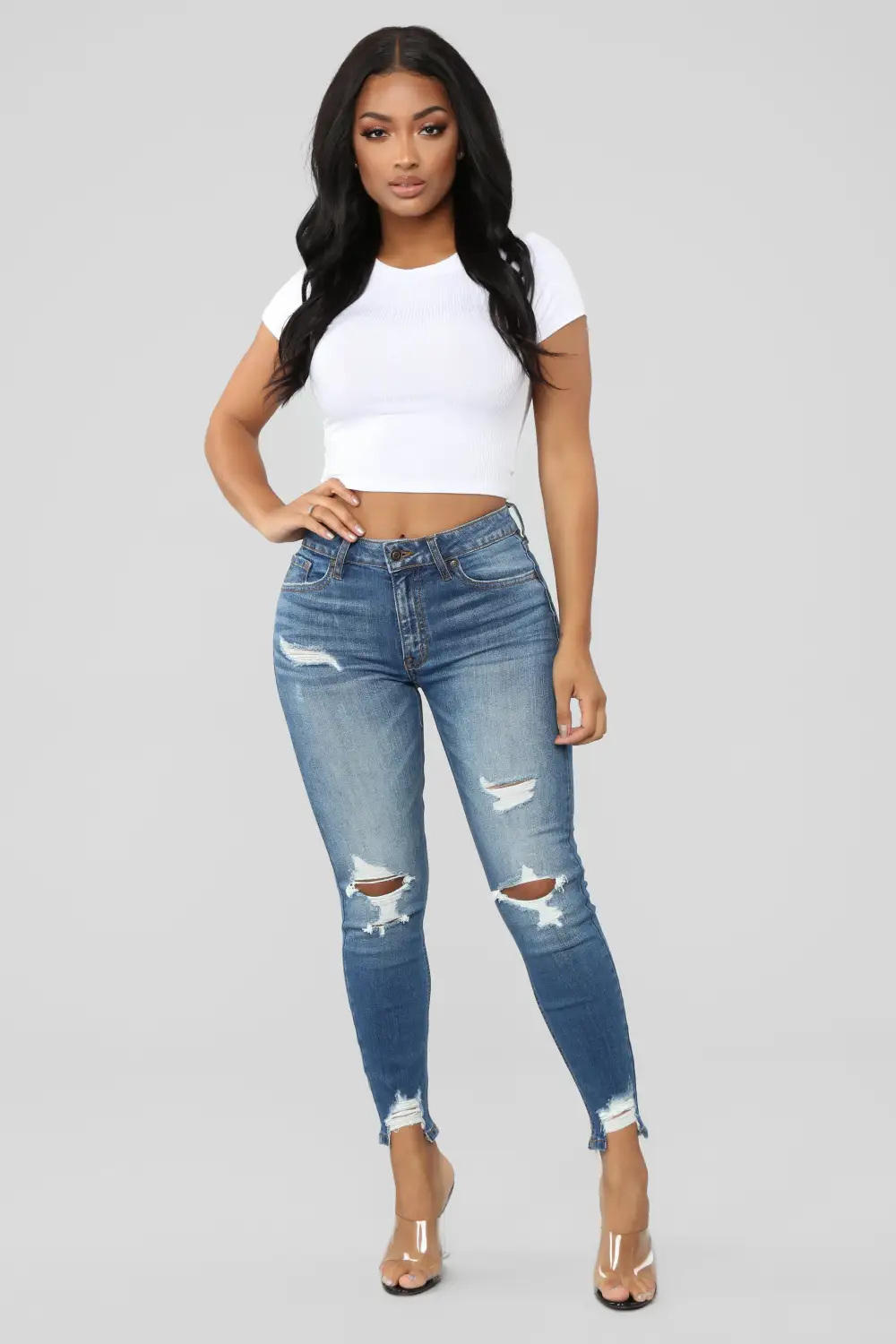 Ego Trip Mid Rise Jeans - Medium Blue Wash-Aldronix