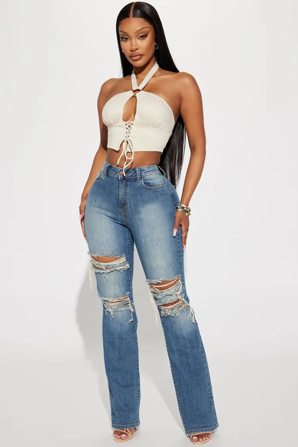 Let It Be Stretch Straight Leg Jeans - Medium Wash-Aldronix