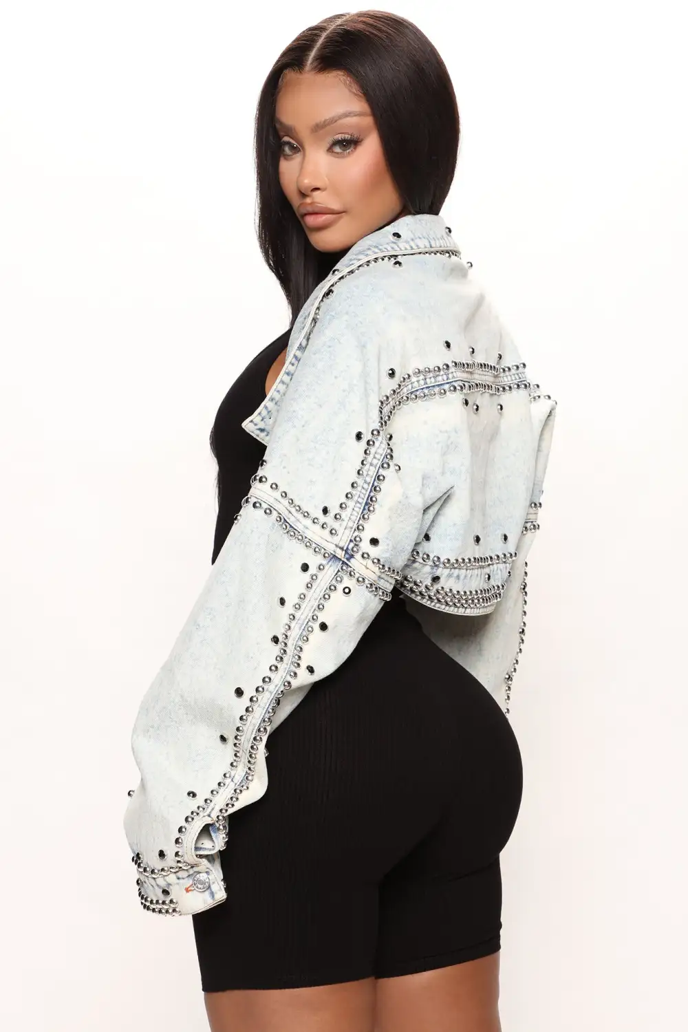 Hollywood Studded Denim Jacket - Light Blue Wash-Aldronix