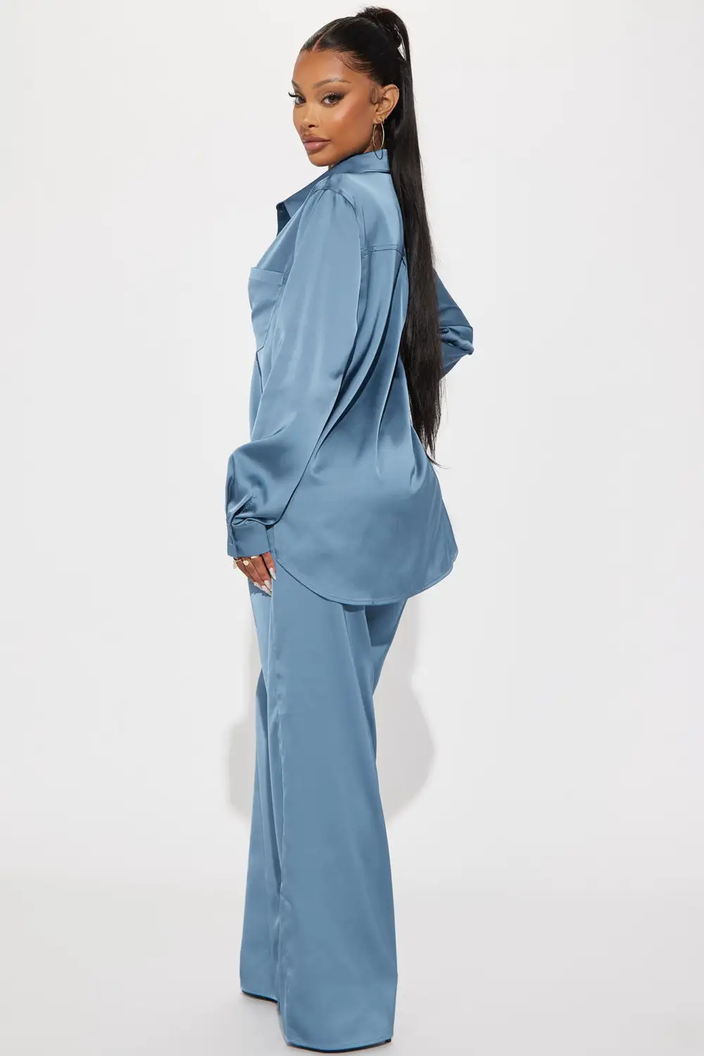 Makenzie Satin Pant Set - Blue-Aldronix