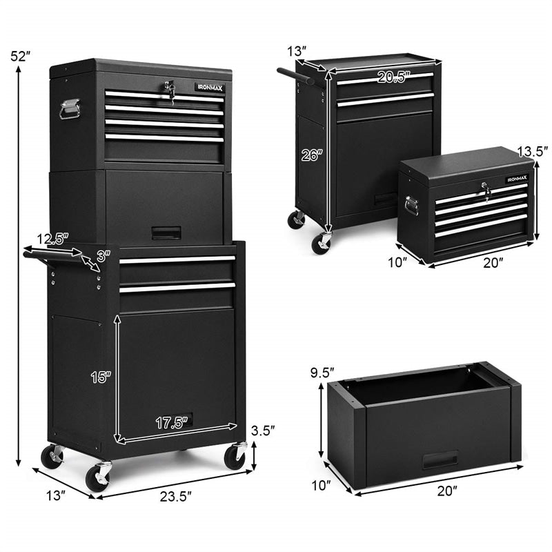 6-Drawer Rolling Tool Chest 3-in-1 Tool Storage Cabinet with Auto Locking System & Lockable Wheels-Aldronix