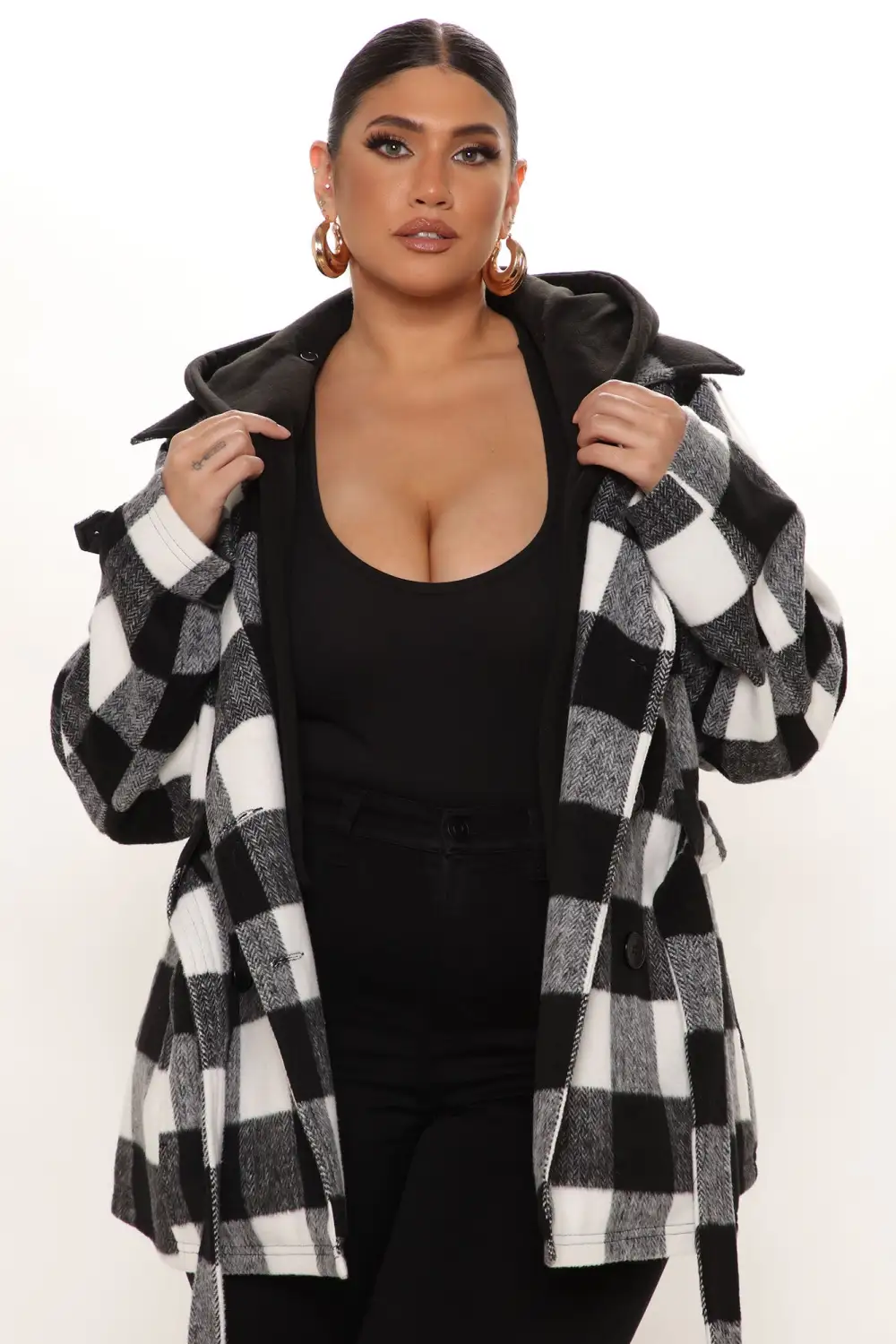Always On The Go Plaid Jacket - Black/White-Aldronix