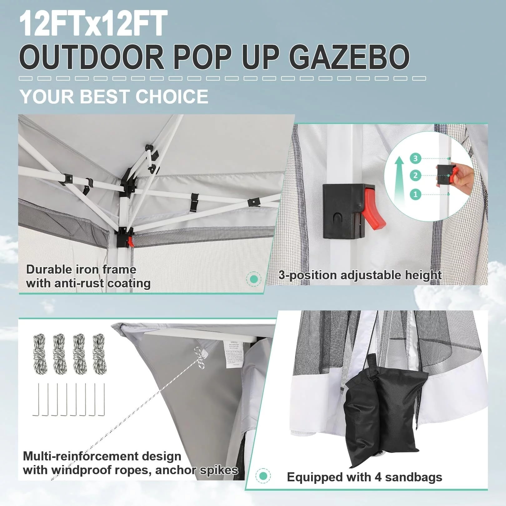 11x11 Pop up Gazebo Outdoor Canopy Gazebo Patio Gazebo with Mosquito Netting Canopy Shelter with 121 Square feet of Shade for Poolside, Garden, Party and Backyard, Khaki-Aldronix