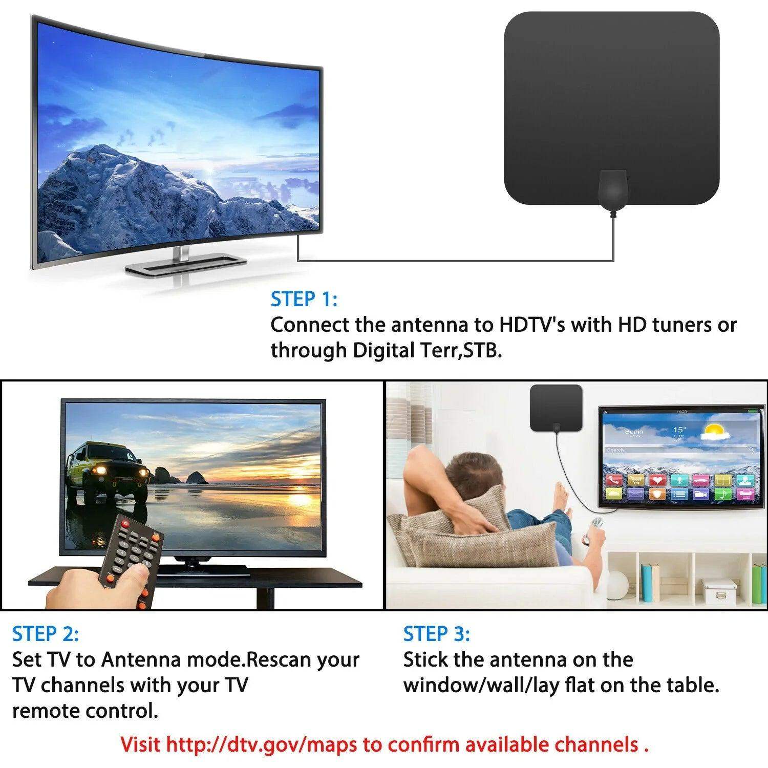 300 Miles Indoor Digital Amplified HDTV Antenna W/ Signal Booster-Aldronix