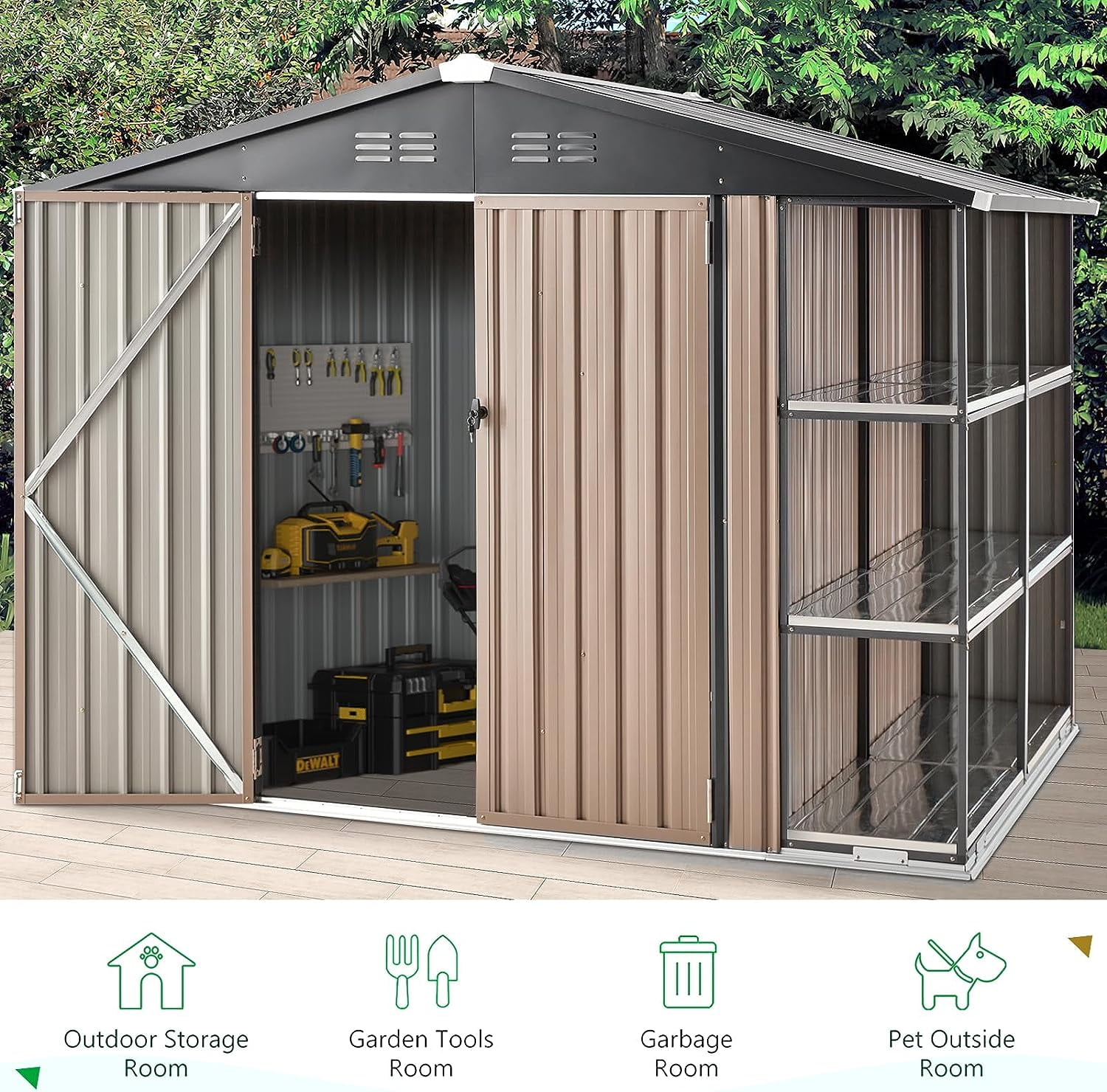 6' x 6' Outdoor Storage Shed with Rack & Shelves Metal Utility Tool Shed for Backyard & Garden-Aldronix