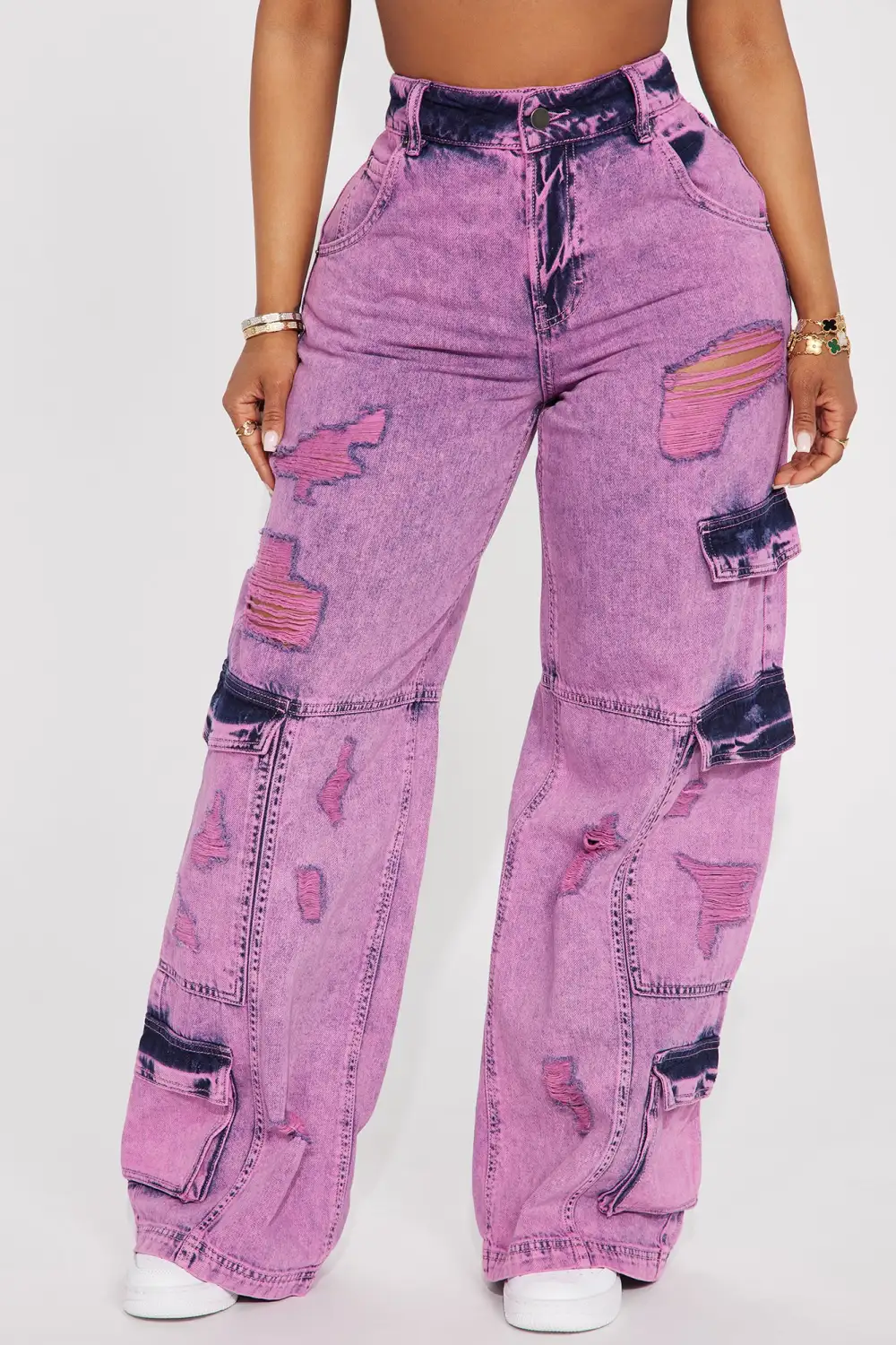 Mixed Signals Ripped Baggy Jeans - Pink-Aldronix