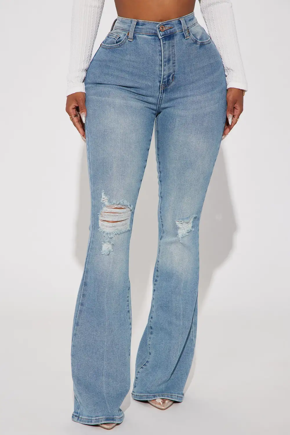Every Now And Then Stretch Flare Jeans - Light Wash-Aldronix