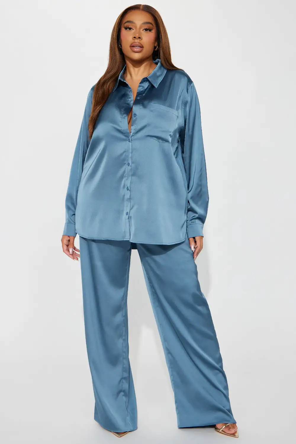 Makenzie Satin Pant Set - Blue-Aldronix
