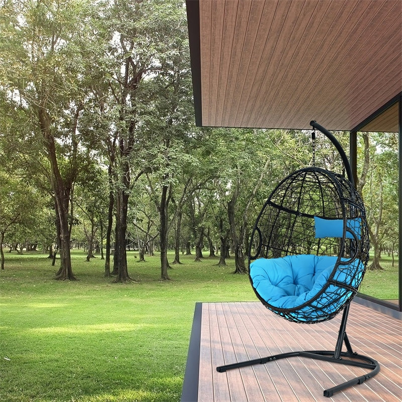 Outdoor Hanging Egg Chair Swing Hammock Chair Set with Stand & Cushion-Aldronix