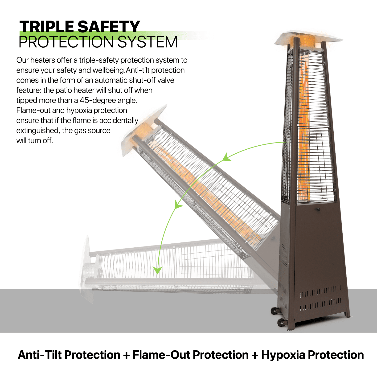 42,000 BTU Pyramid Patio Heater with Wheels, Outdoor Propane Gas Standing Flame Heater for Patio Backyard Garden, Black-Aldronix
