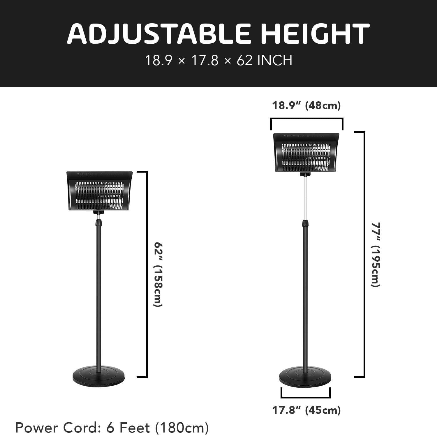 standing Heater Patio Outdoor, Courtyard with Overheat Protection, 750W/1500W-Aldronix
