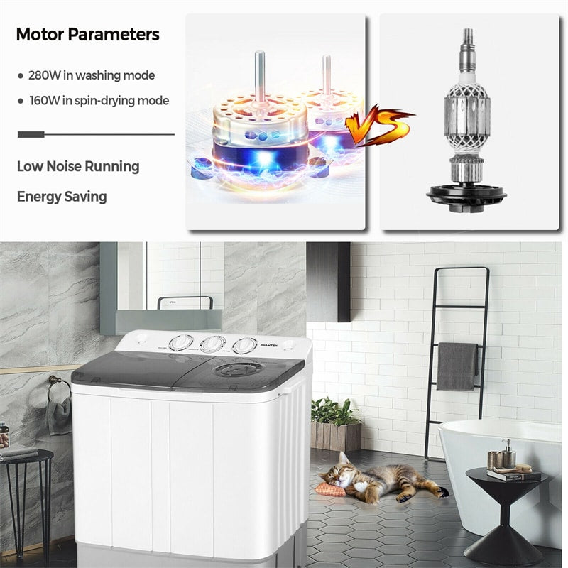 22 lbs Portable Mini Twin Tub Washing Machine 2-in-1 Laundry Washer Dryer Combo-Aldronix
