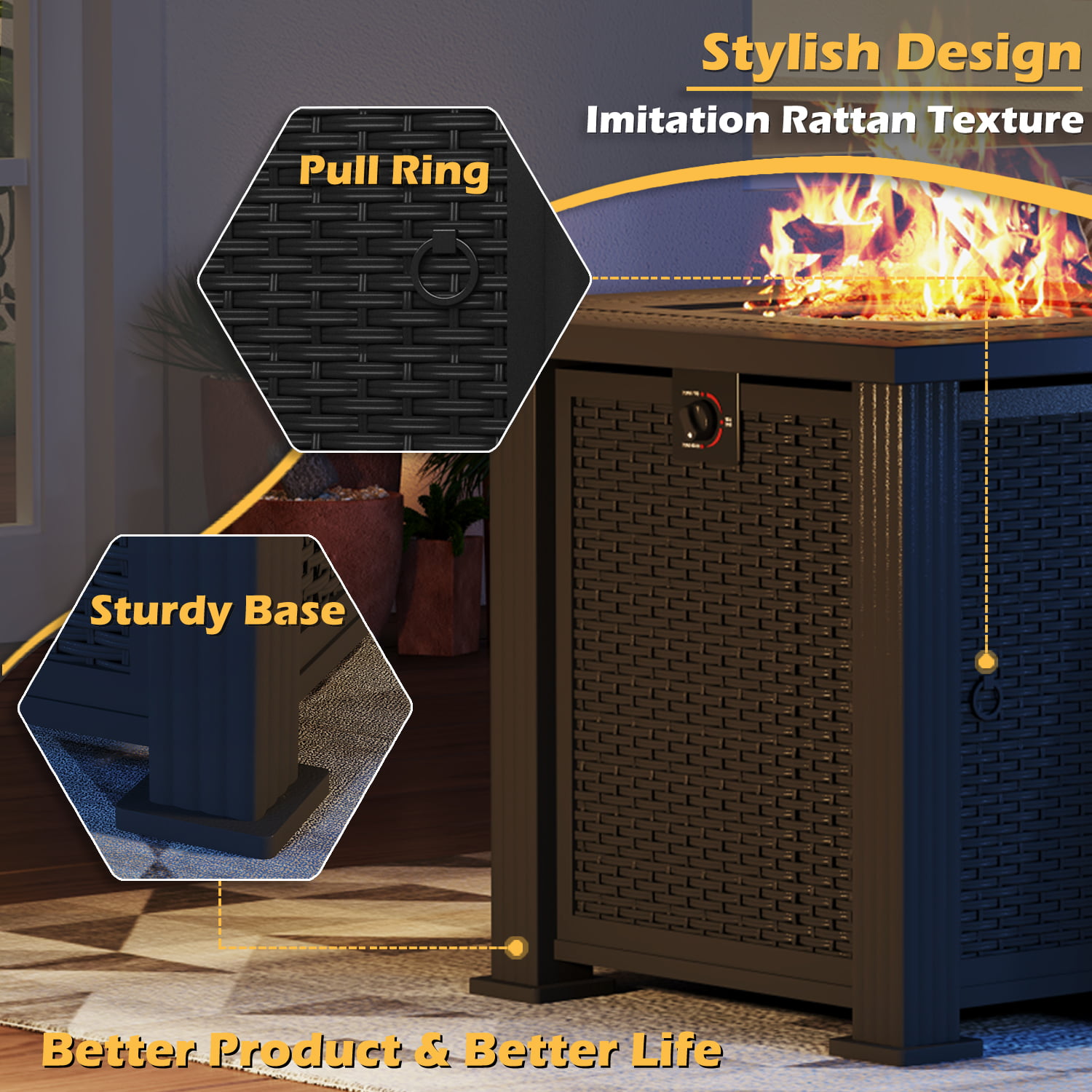 28" Square 50000 BTU Propane Fire Pit Table-Aldronix