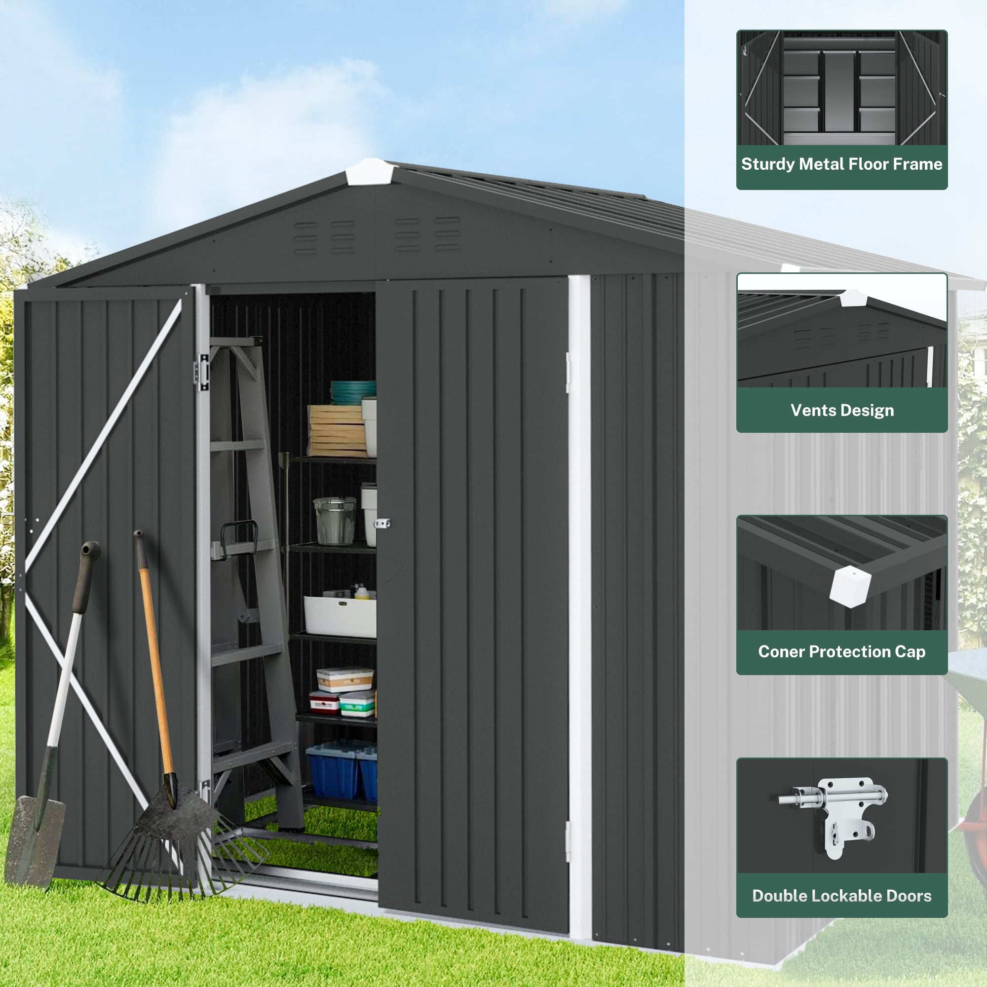 6' x 4' Outdoor Metal Storage Shed, Tools Storage Shed-Aldronix