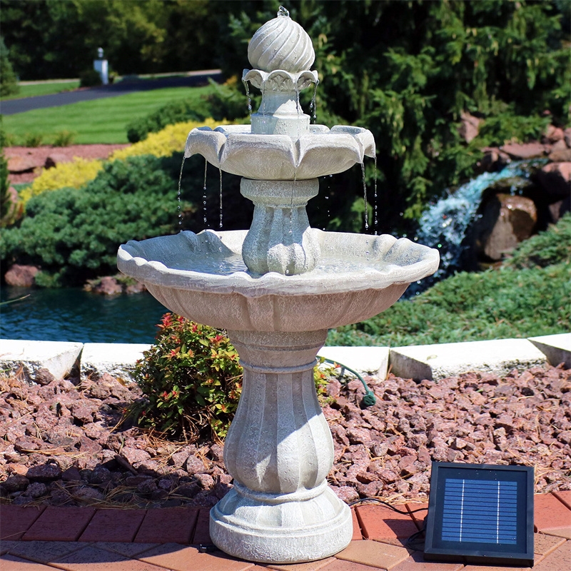 2-Tier Solar-Powered Outdoor Water Fountain with Battery Backup-Aldronix