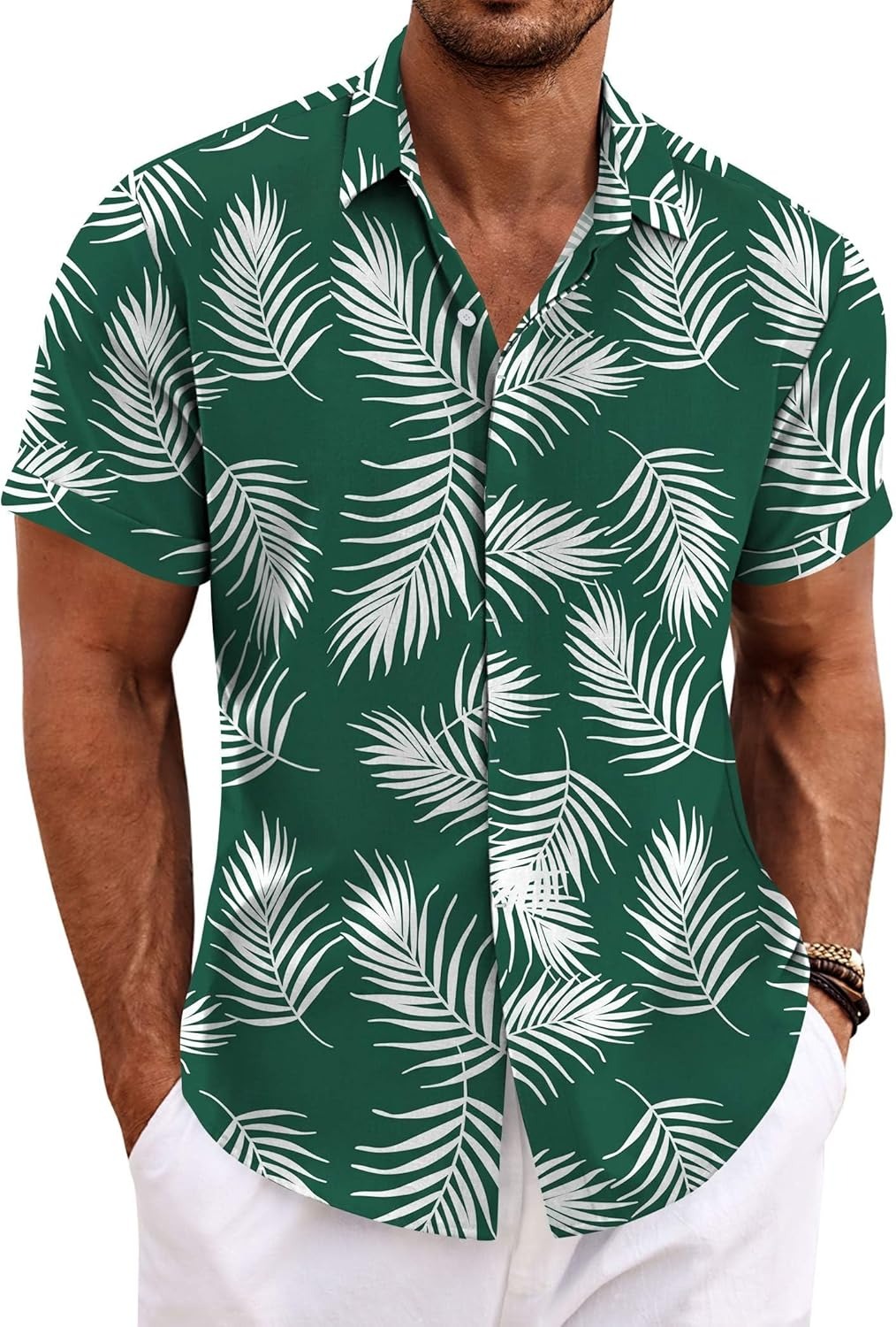 Men's Cotton Linen Short Sleeve Button Down Shirt