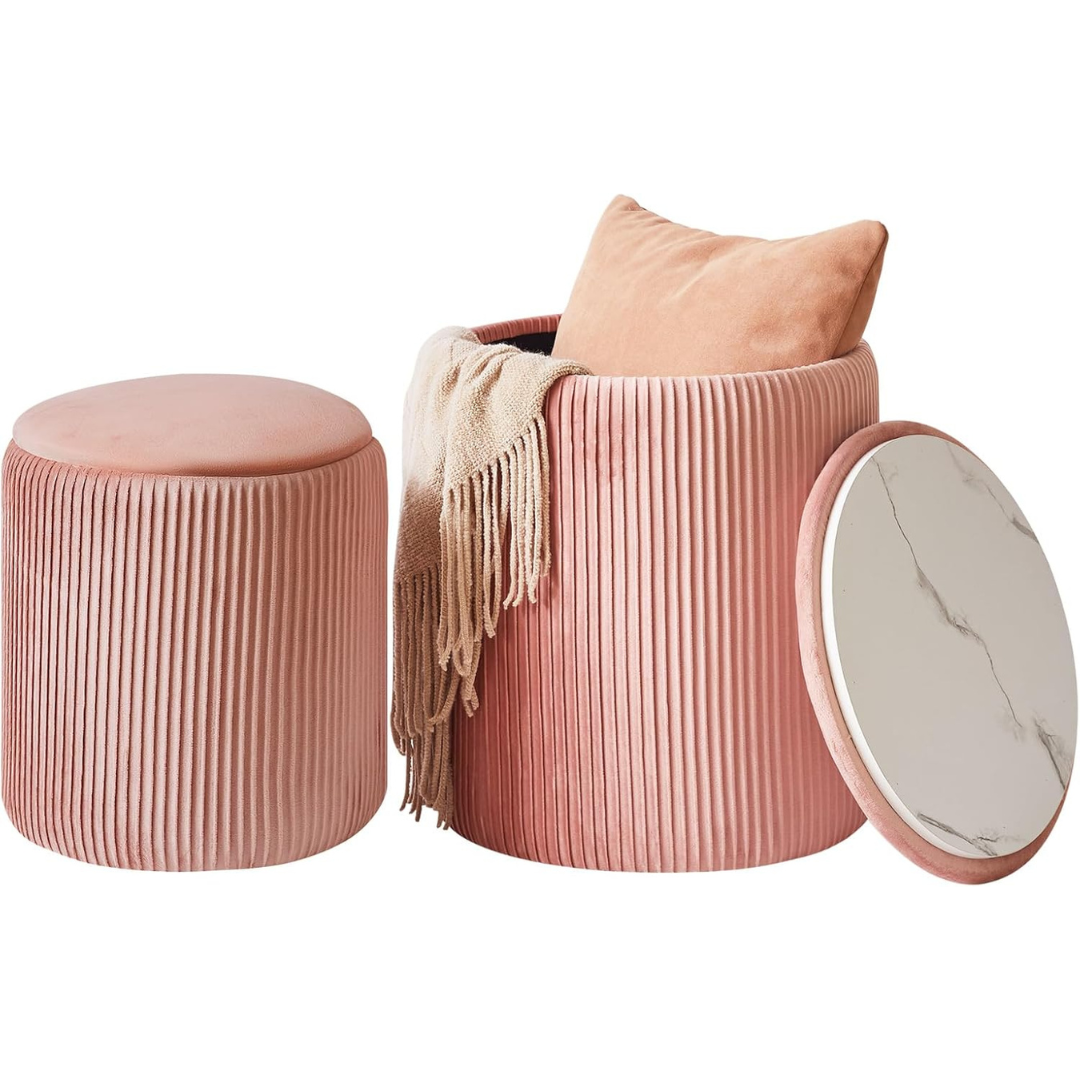 Set of 2 Round Ottoman with Storage-Aldronix