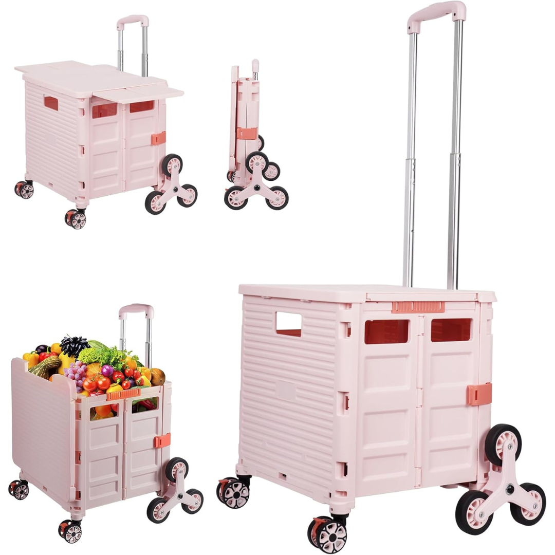 Folding Portable Rolling Crate Handcart - Heavy Duty Collapsible Basket-Aldronix