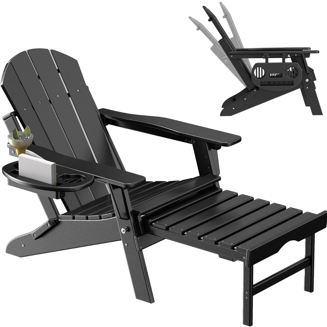 Adirondack Chair with Retractable Ottoman-Aldronix
