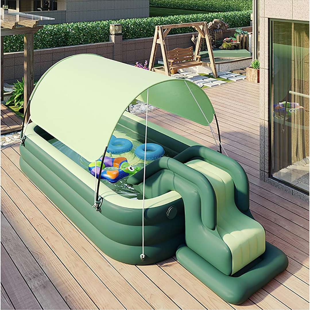 Full-Sized Inflatable Kiddie Pool with slide and sunshade-Aldronix