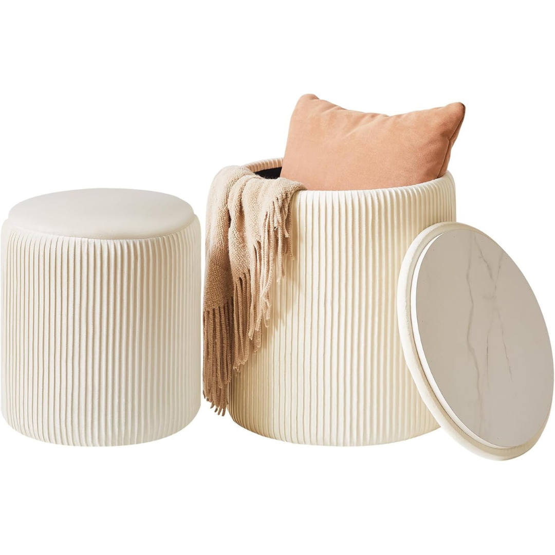 Set of 2 Round Ottoman with Storage-Aldronix