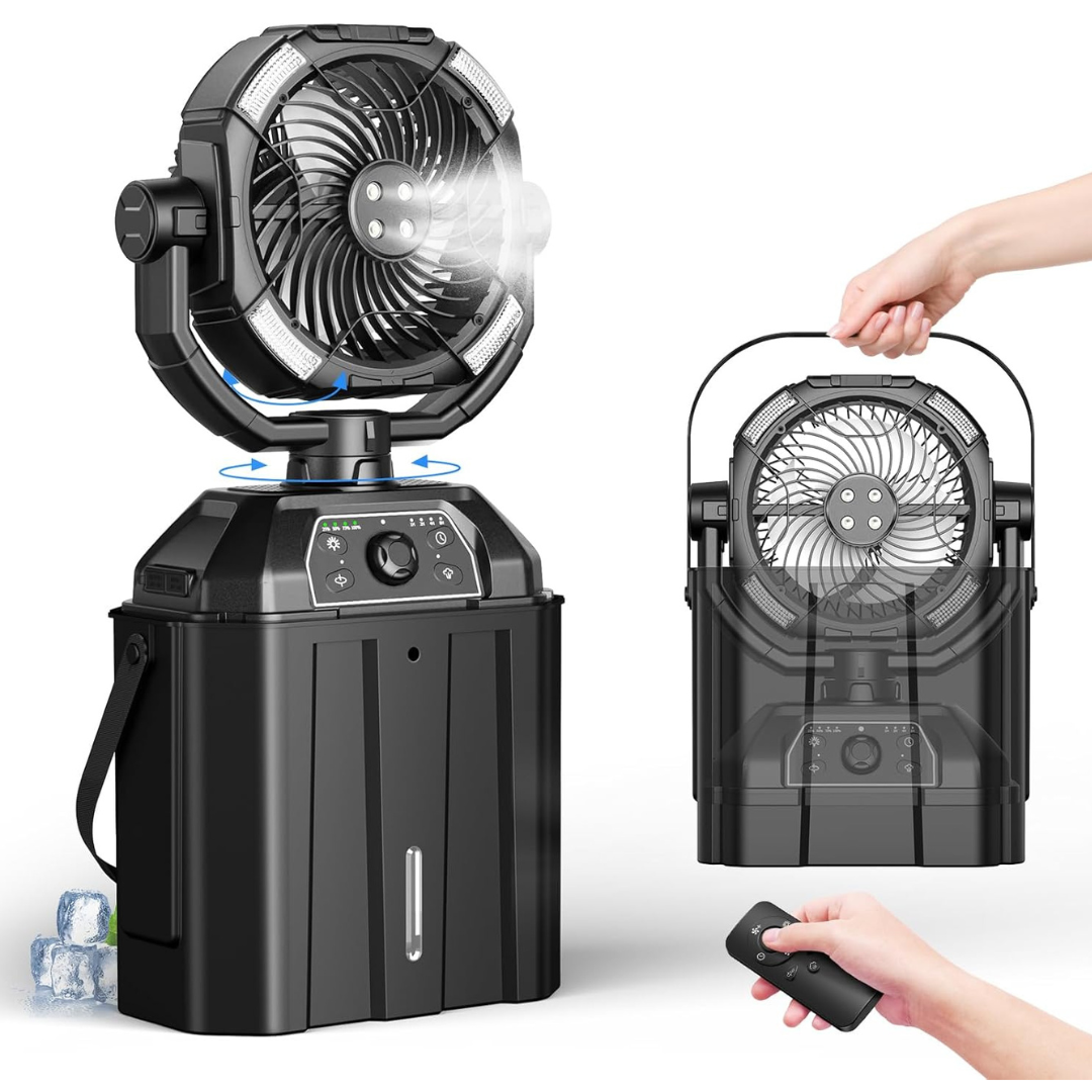 Misting fan with 7L bucket 90°Oscillating - 4 Spray Mister 25000mAh Rechargeable fan-Aldronix