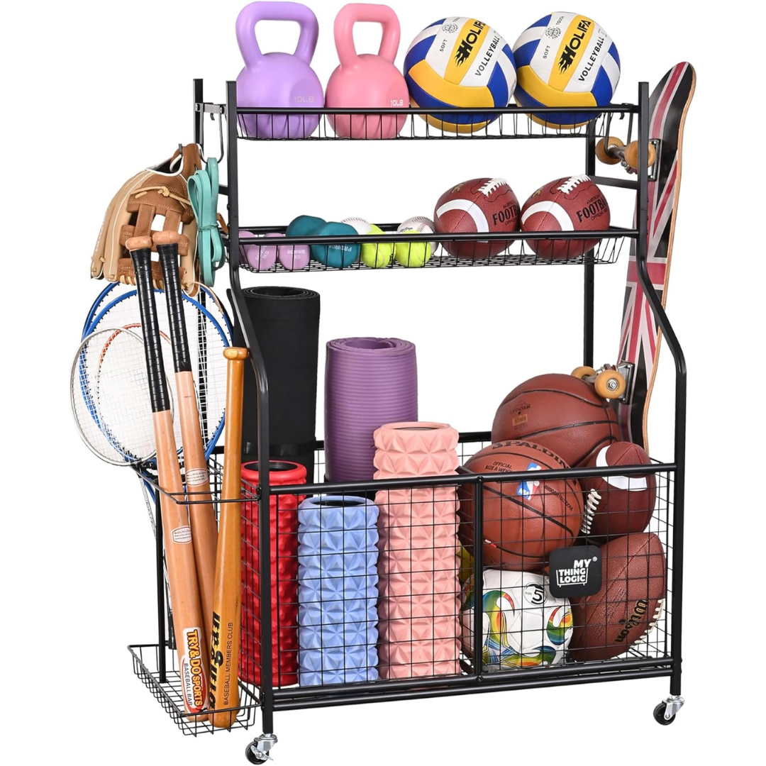 Sports Equipment Garage Organizer -  Cart with Wheels for Indoor/Outdoor-Aldronix