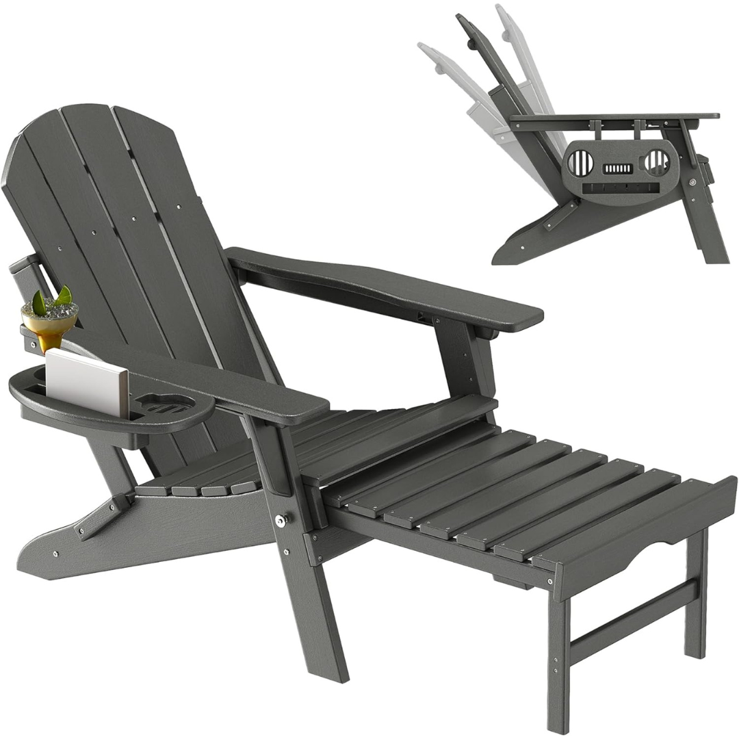 Adirondack Chair with Retractable Ottoman-Aldronix