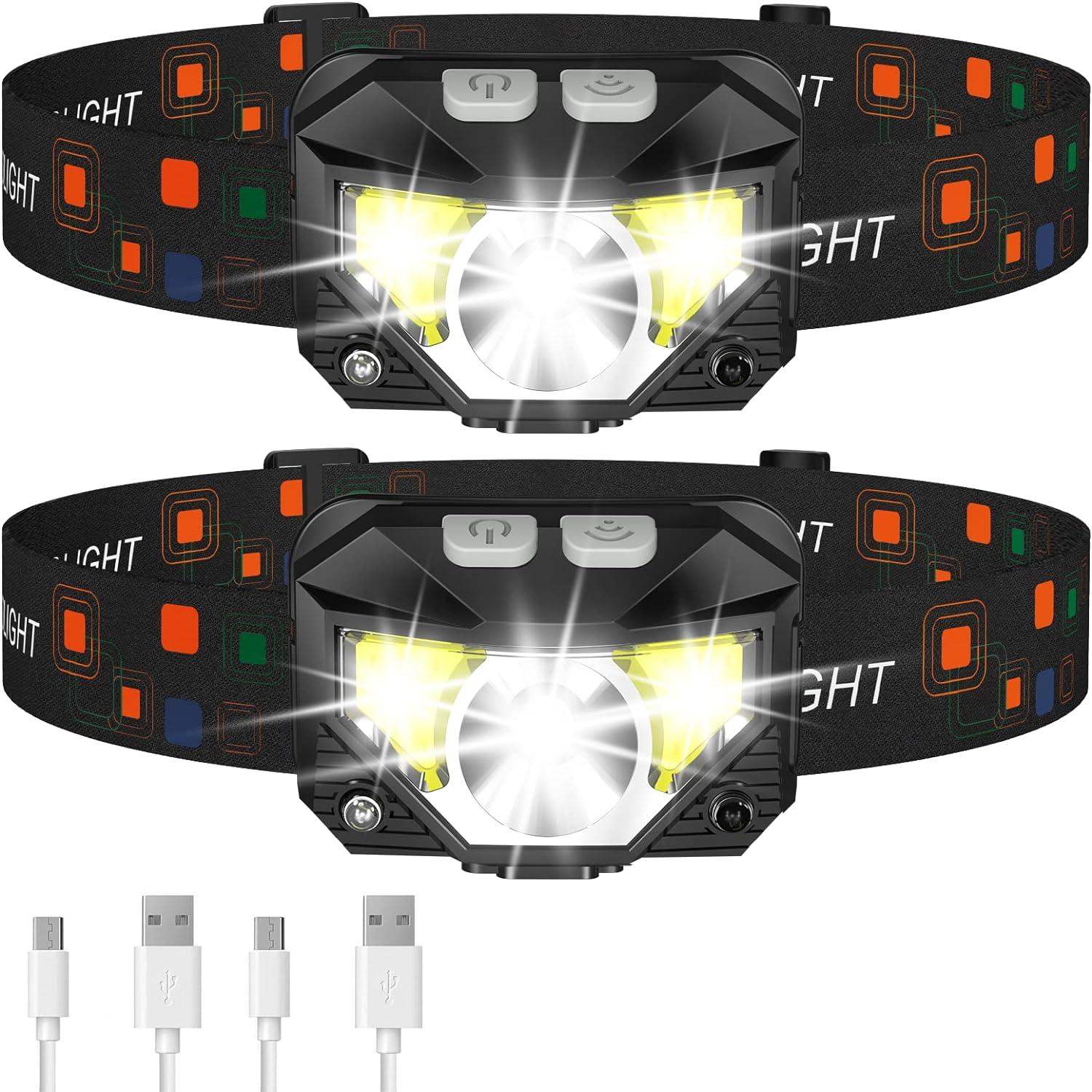 2-Pack Ultra-Bright Led Rechargeable Headlamp Flashlight Waterproof And Motion Sensor-Aldronix