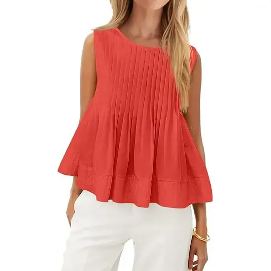 Women's Pleated Babydoll Tank Tops Summer Peplum-Aldronix