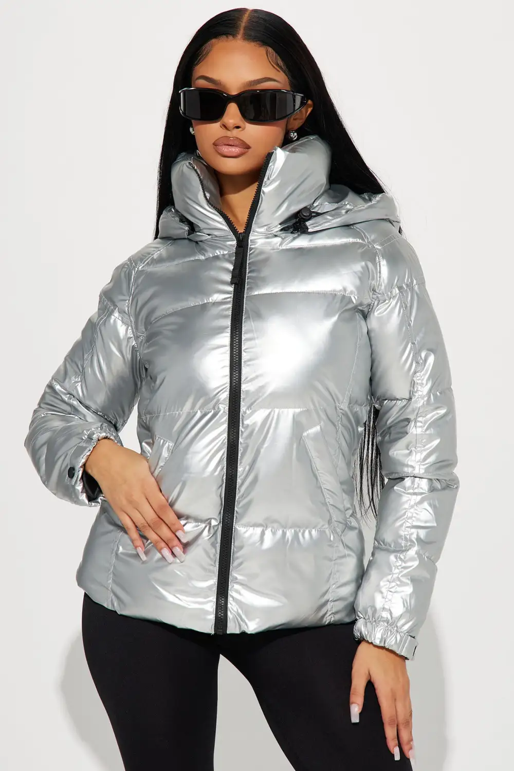 I Need Space Metallic Puffer Jacket - Silver-Aldronix