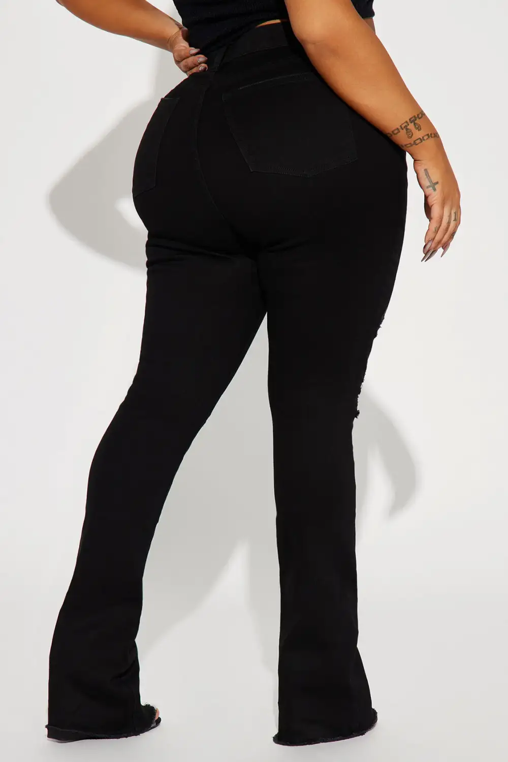 After Dark Ripped High Rise Stretch Bootcut Jeans - Black-Aldronix