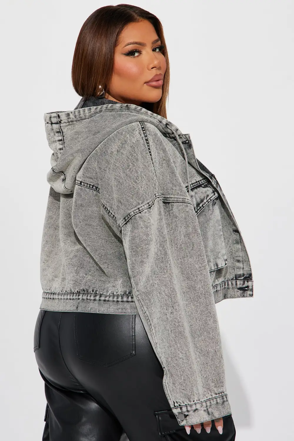 No Explanation Hooded Denim Jacket - Acid Wash Grey-Aldronix
