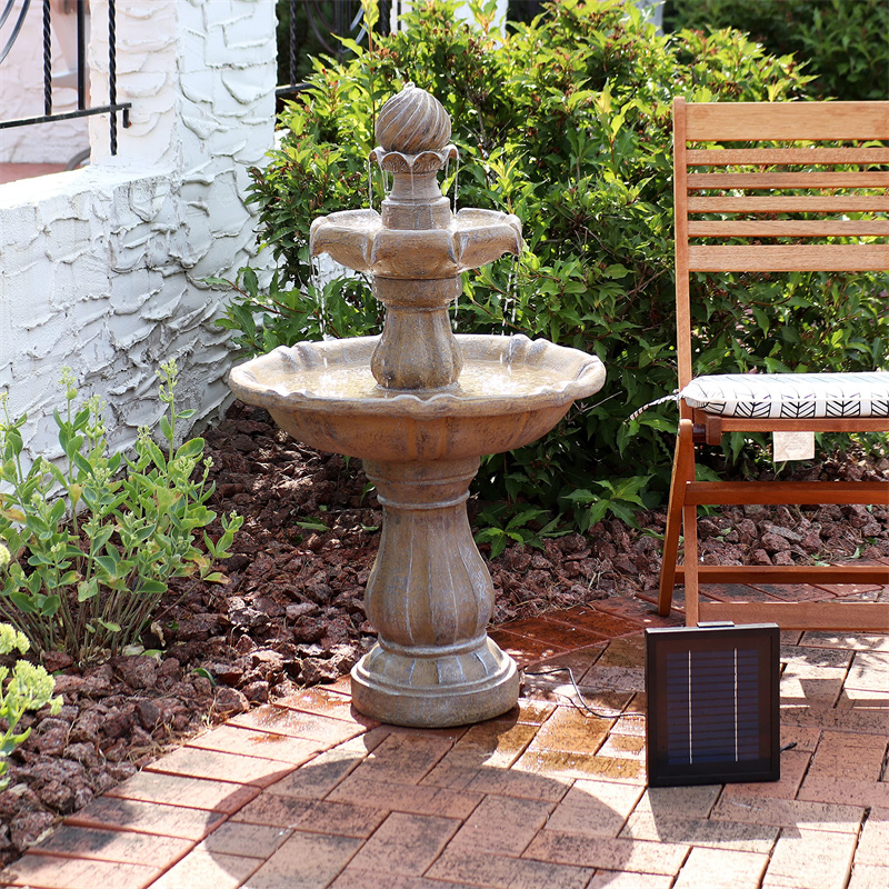 2-Tier Solar-Powered Outdoor Water Fountain with Battery Backup-Aldronix