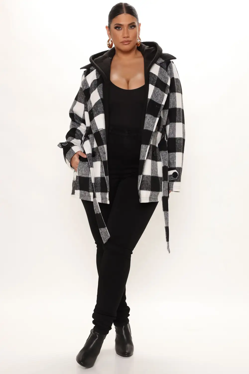 Always On The Go Plaid Jacket - Black/White-Aldronix