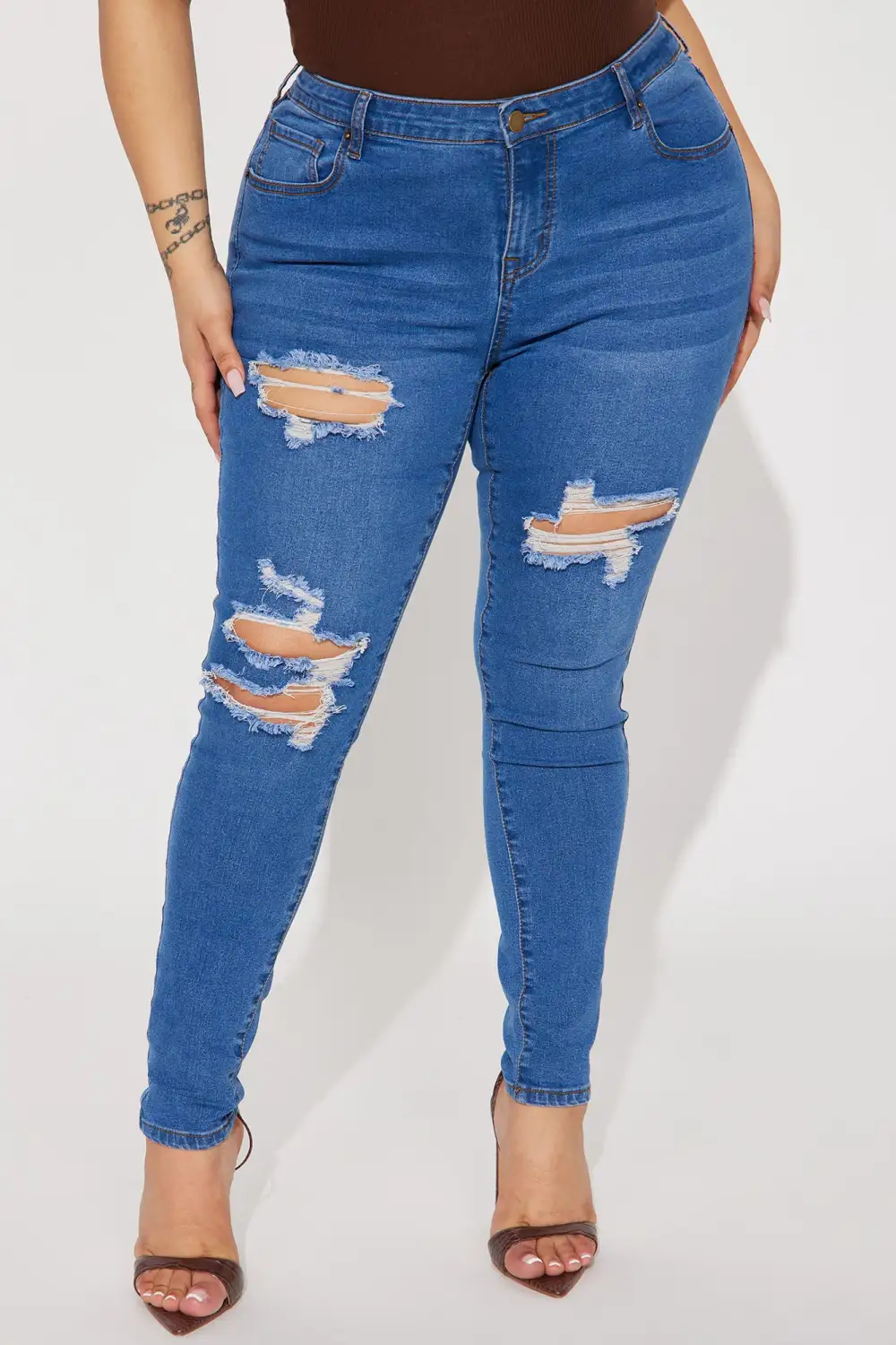 Molly Mid Rise Ripped Stretch Skinny Jeans - Medium Wash-Aldronix