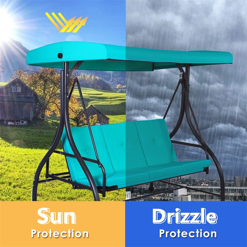 3 Seats Outdoor Patio Porch Swing Chair with Cushion Seat & Adjustable Tilt Canopy-Aldronix