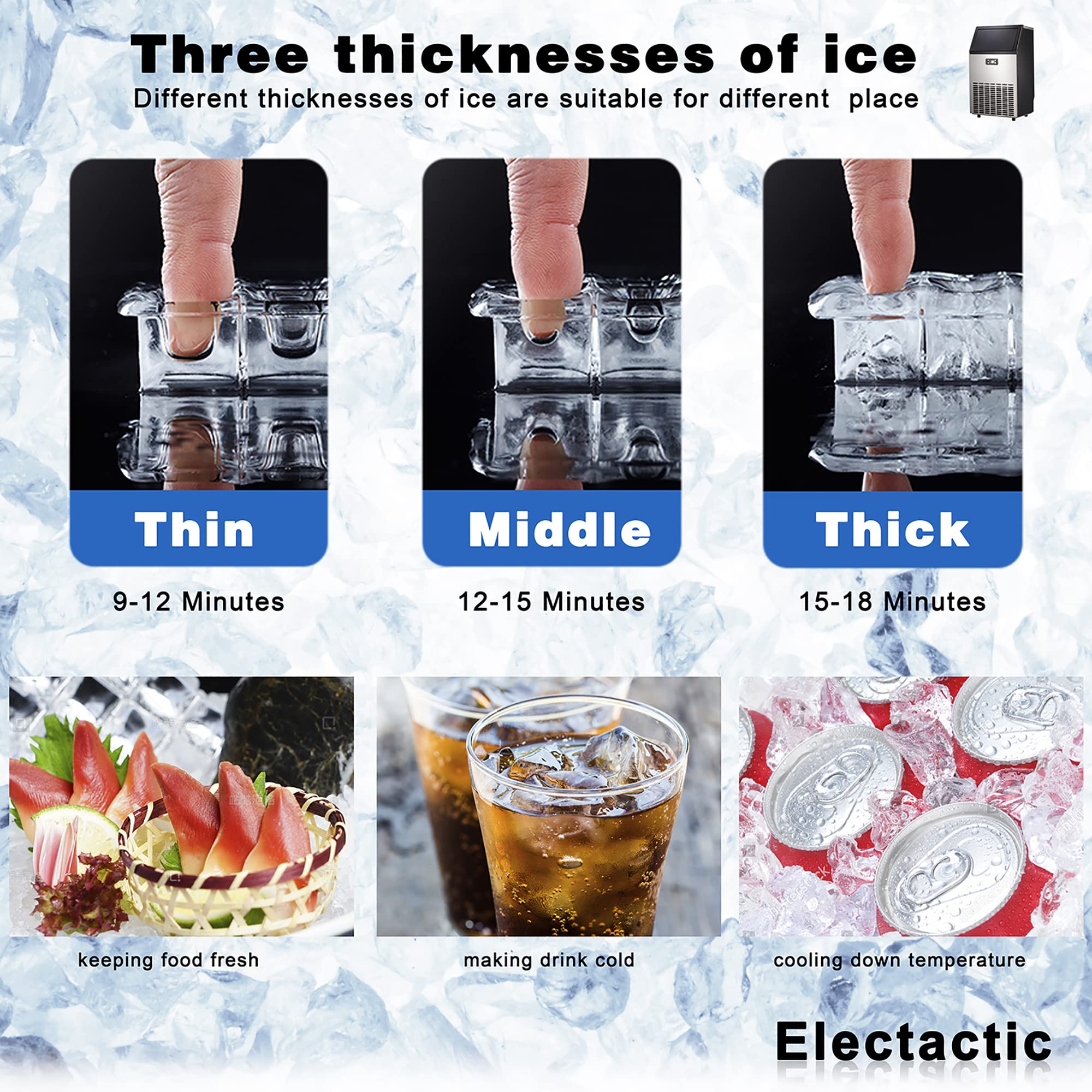 Ice Maker, Commercial Ice Machine,100Lbs/Day, Stainless Steel Ice Machine with 48 Lbs Capacity, Ideal for Restaurant, Bars, Home and Offices, Includes Scoop-Aldronix