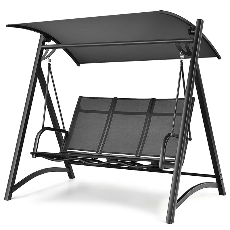 3 Person Aluminum Outdoor Porch Swing Chair with Adjustable Canopy-Aldronix
