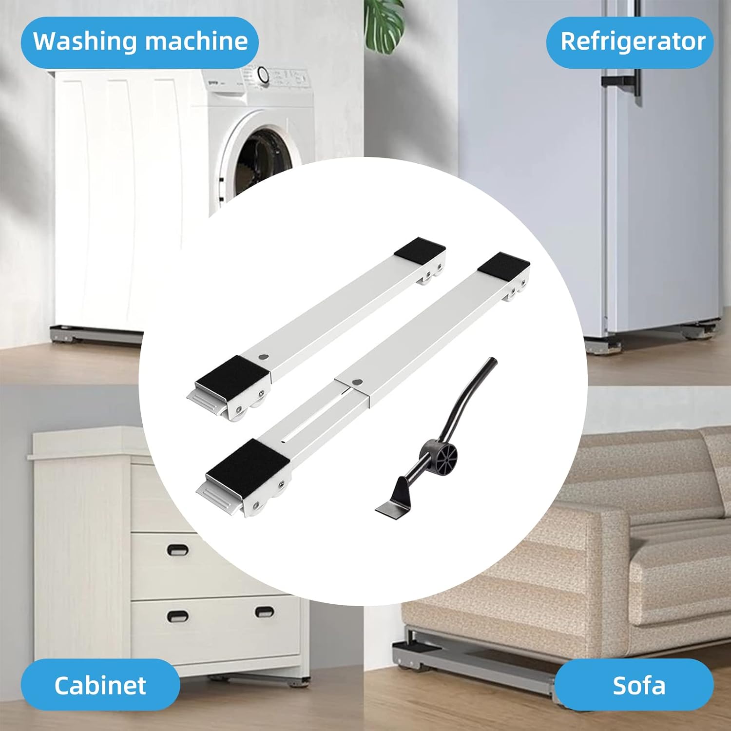 Washing Machine Base Frame with Wheels, Refrigerator Refrigerator Plate, Furniture Roller Guide, Adjustable 45-72 cm, Bear Load 700 kg, Stable and Non-Slip, for Washing Machines, Dryers-Aldronix