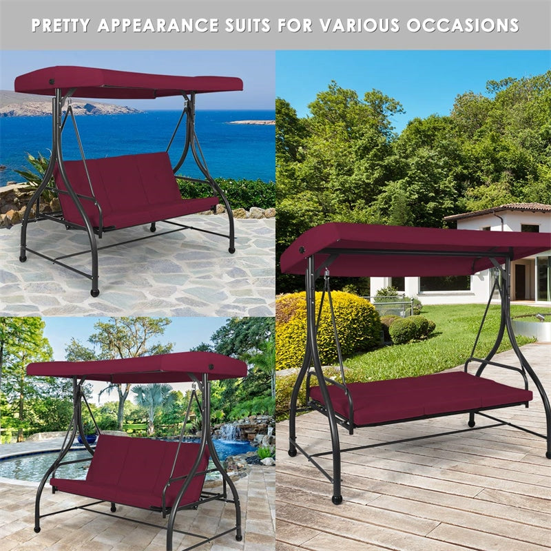 3 Seats Outdoor Patio Porch Swing Chair with Cushion Seat & Adjustable Tilt Canopy-Aldronix