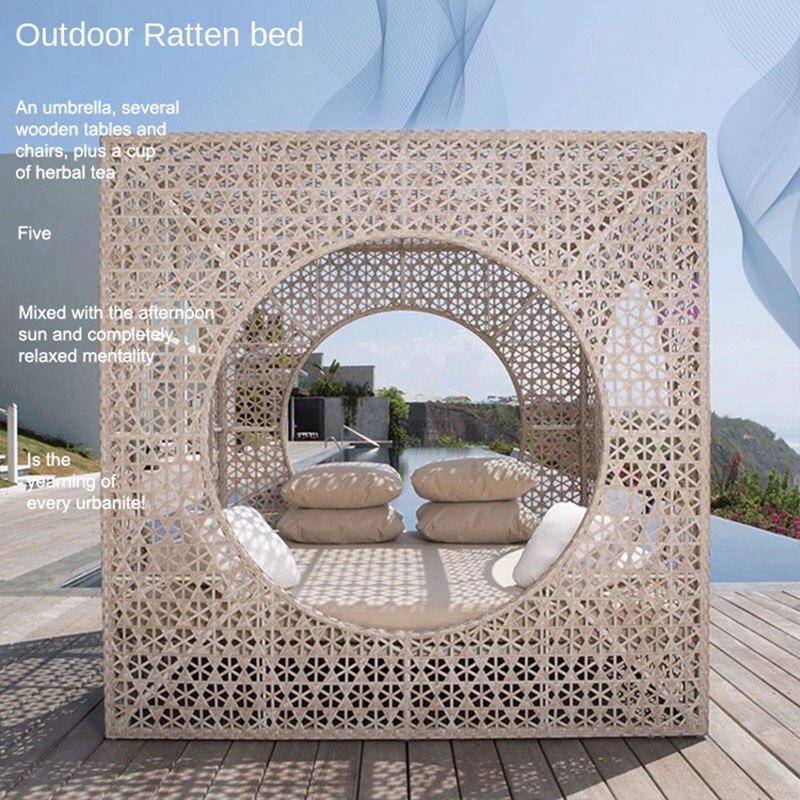 Outdoor Rattan Bed Sofa Garden Courtyard Balcony  Lounge Chair Leisure Swimming Pool Lazy    Furniture-Aldronix