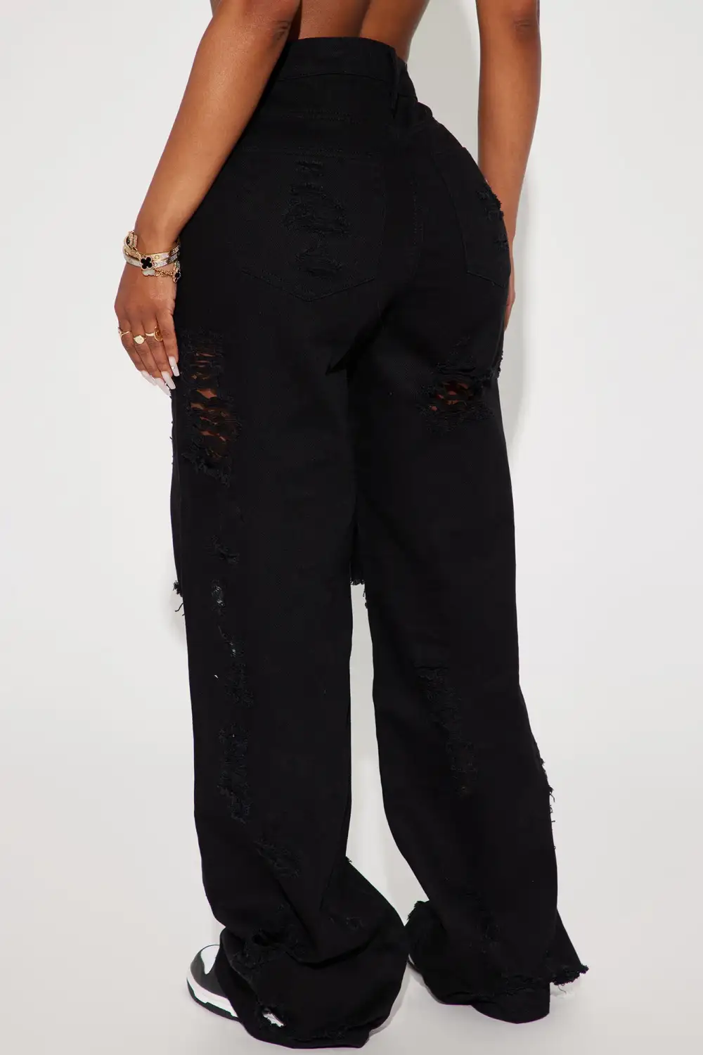 Summer Fling Destroyed Foldover Baggy Jean - Black-Aldronix
