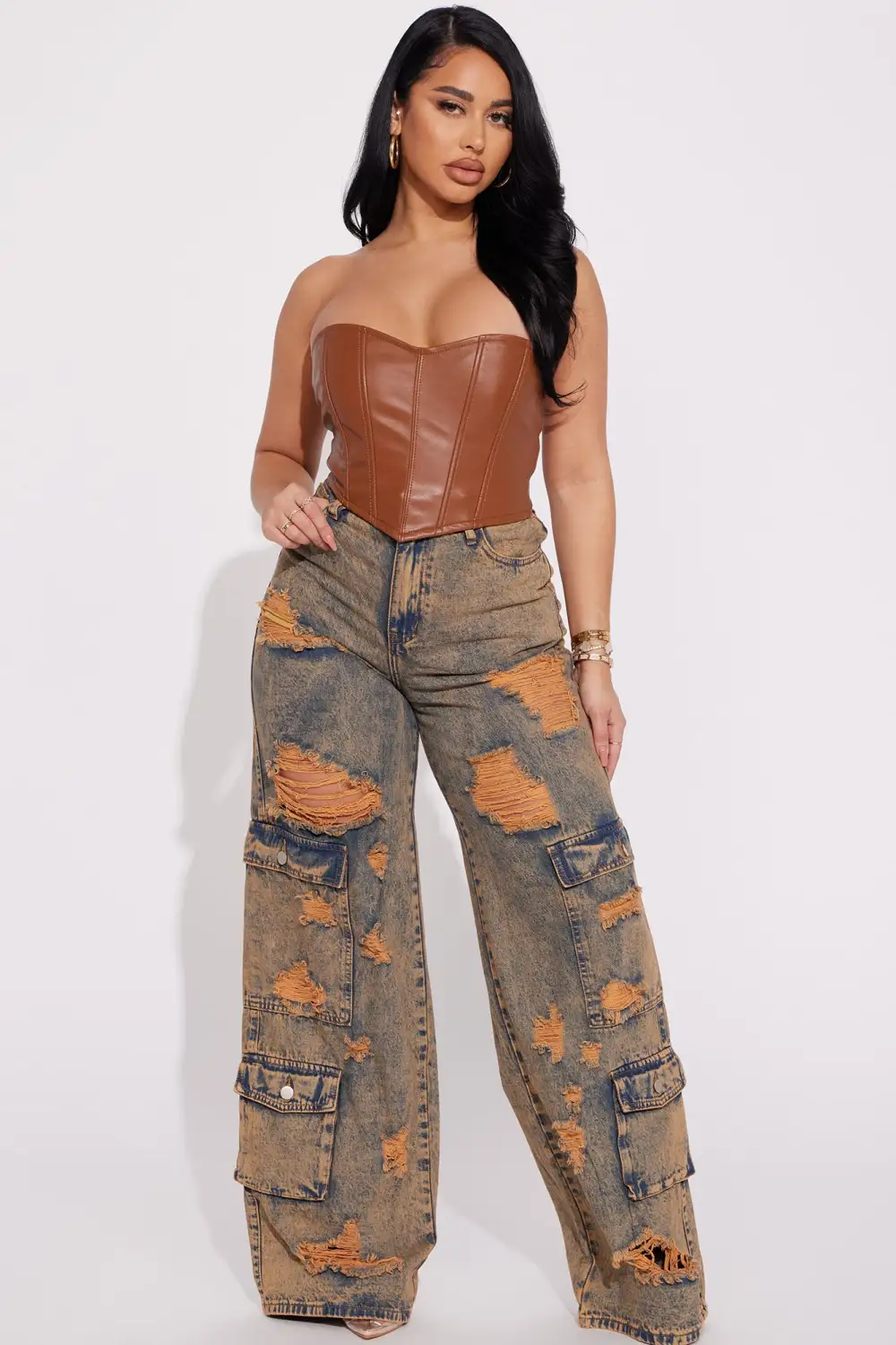 Riley Ripped Baggy Cargo Jean - Copper-Aldronix