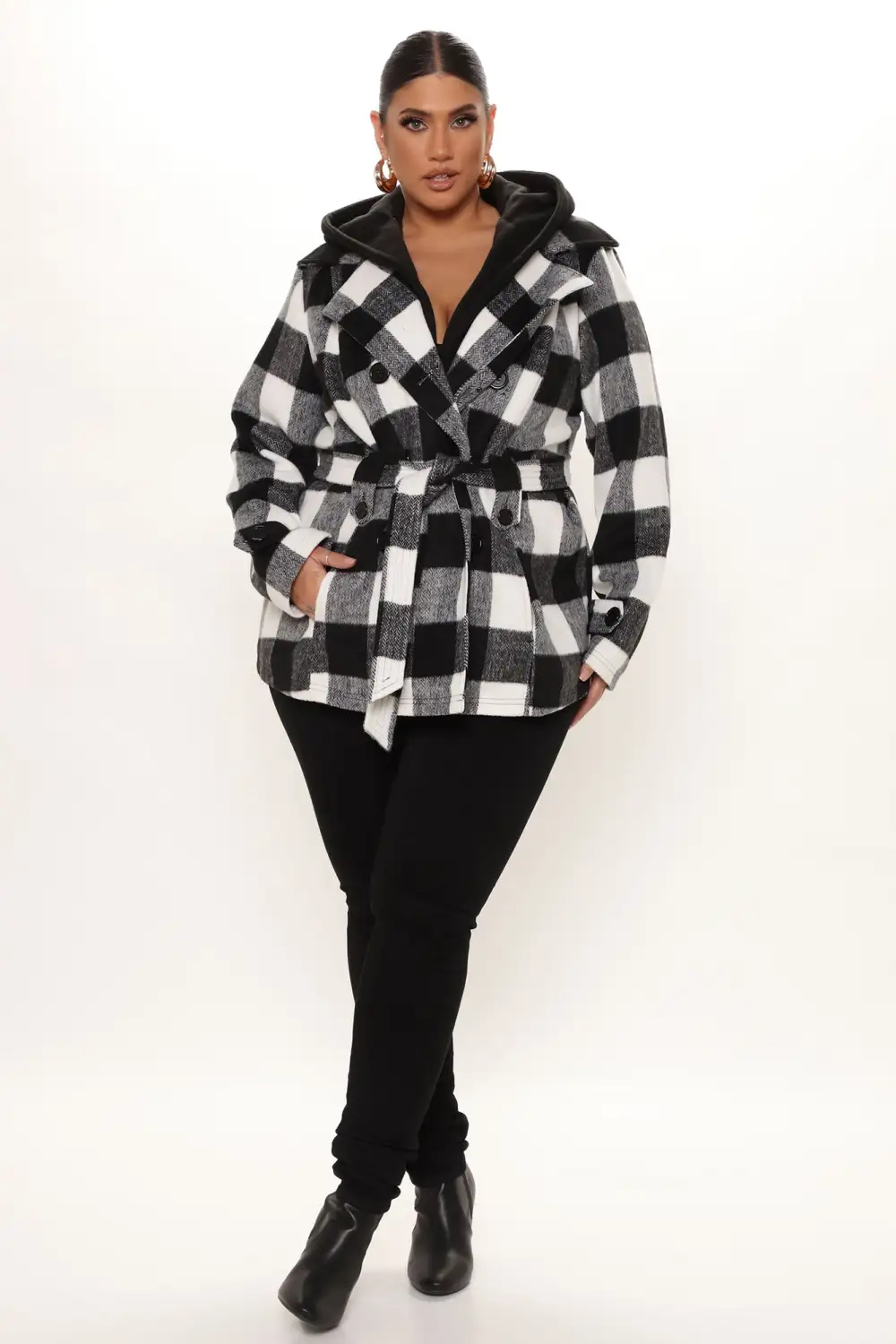 Always On The Go Plaid Jacket - Black/White-Aldronix