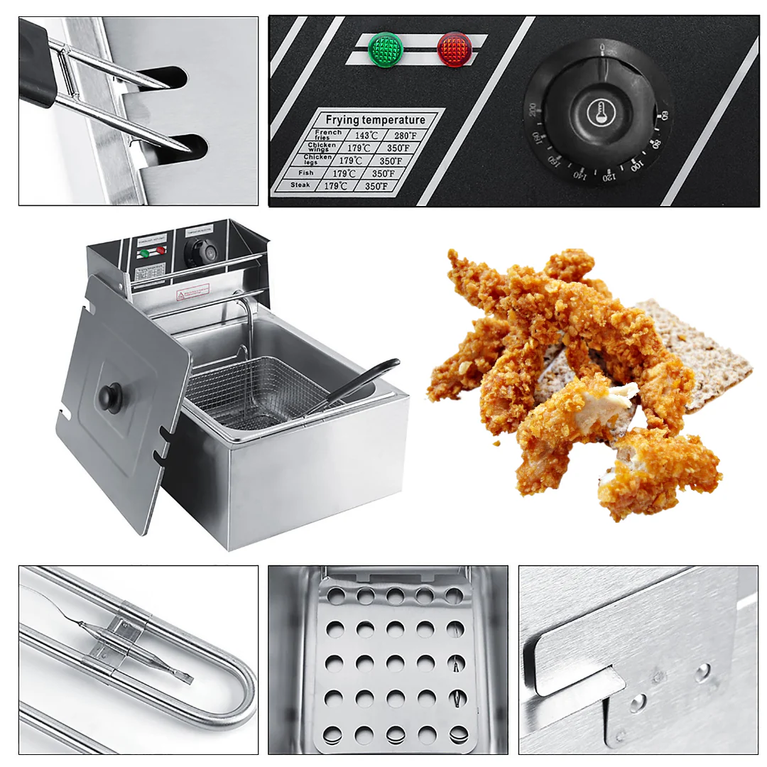 Electric Fryer 6L, Stainless Steel, 2500W – Adjustable Thermostat, Anti-Splash Lid-Aldronix